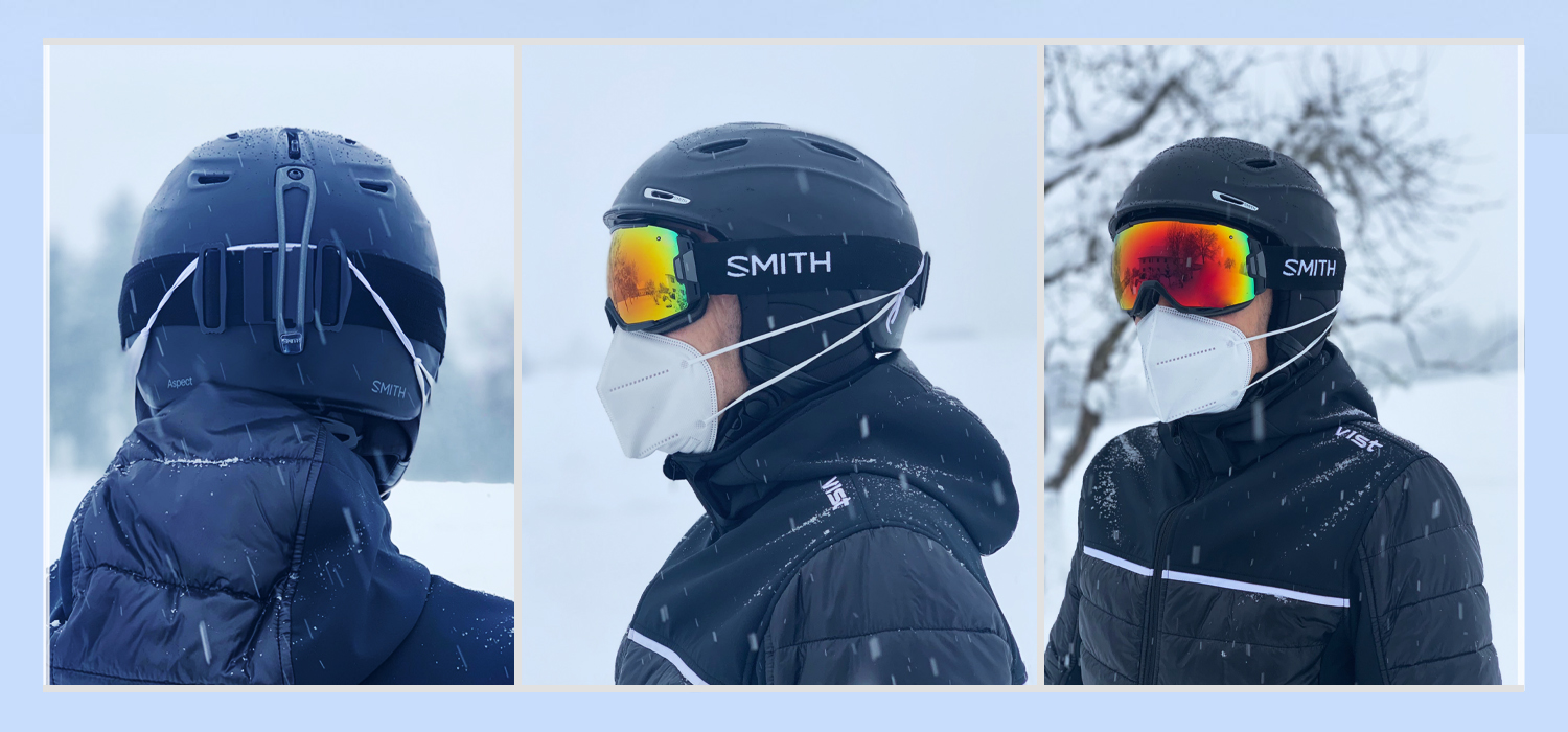 Skifahren mit Maske und Helm Corona