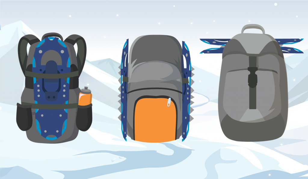 Rucksack Schneeschuhe befestigen 3 Varianten